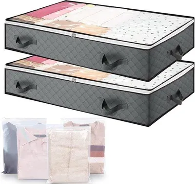 Obrázek produktu pro 2 kusy úložných boxů pod postel, velký skládací úložný box, oblečení, přikrývky