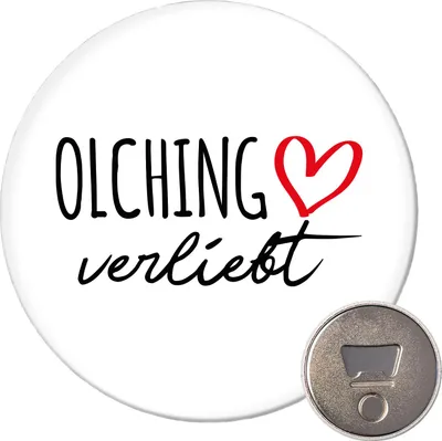 Produktbild von Huuraa Magnet Olching verliebt 59mm Kühlschrankmagnet rund Flaschenöffner Geschenkidee