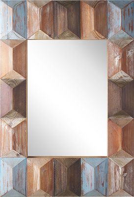 BELIANI Rechteckiger Wandspiegel mit Breitem Rahmen Holz Bunt Braun Blau 63 x 90 cm Vintage