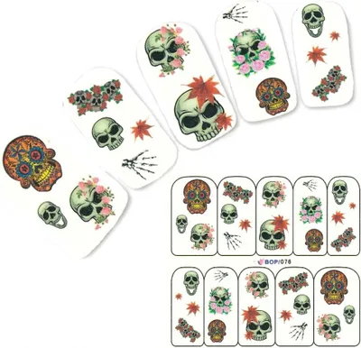 Produktbild von Tattoo Nail Totenkopf Rose Aufkleber Nagel Sticker