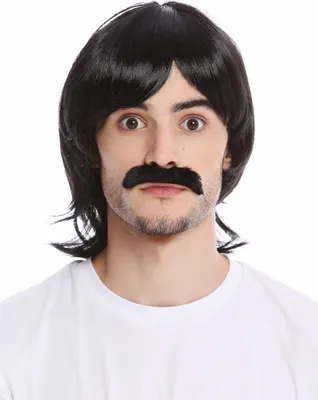 Produktbild von WIG ME UP Perücke Bart 70er Jahre Bulle Schwarz 91105-ZA103