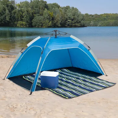 Produktbild von Strandmuschel blau Seilzug Zelt 200x120x100cm 2 Personen Strandzelt