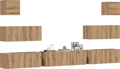 Immagine prodotto di set di mobili TV a parete da 7 pezzi Materiale artigianale in legno di quercia