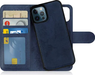 Produktbild von Flip Case für Apple iPhone 12 | 12 Pro abnehmbare Magnet Hülle aus Kunstleder in Dunkelblau