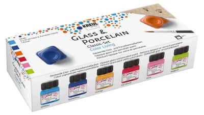 Glas- und Porzellanfarbe Classic Set, 6 x 20 ml, mit Pinsel