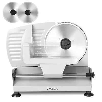 Produktbild von 7MAGIC Elektrischer Allesschneider Edelstahl, Verstellbare Küchenmaschine 0 bis 15mm, 200W, Wurstschneidemaschine - Brotschneidemaschine, Silber