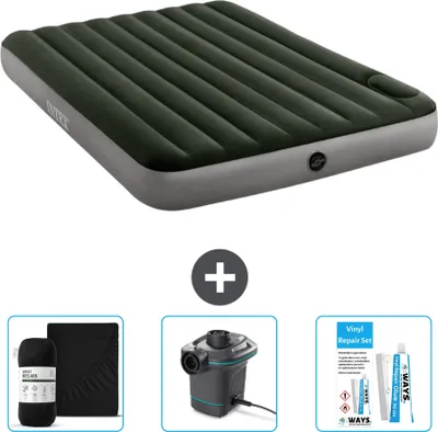 Produktbild von Intex Luftbett - 2 Personen - 152 x 203 x 25 cm - Grün - Spannbettuch - Pumpe en Reperaturset