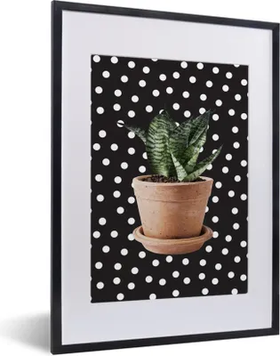 Produktbild von MuchoWow® MuchoWow® Gerahmtes Poster Pflanze - Pflanzgefäß - Dots 30x40 cm - Poster mit zchwarzem Bilderrahmen - Wandposter Schlafzimmer