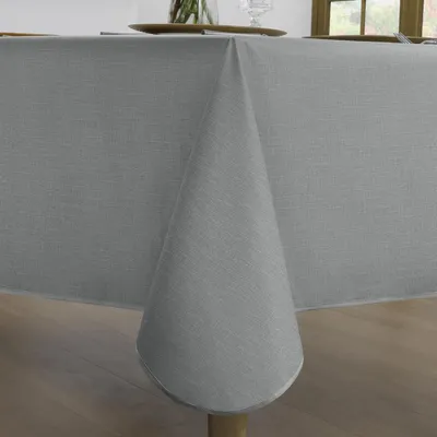 Produktbild von Wachstuchtischdecke 140x180 cm Hellgrau Leinenoptik PVC Wasserdicht Wetterfest