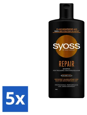 Produktbild von 5 x Syoss Repair Shampoo - für beschädigtes und brüchiges Haar - 440 ml - Vorteilspackung - 5 Stücke