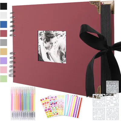 Produktbild von Fotoalbum zum Selbstgestalten, Scrapbook, 80 Schwarze Seiten, Fotobuch zum Einkleben, DIY Geschenk Set, 30 x 21 cm Bordeaux