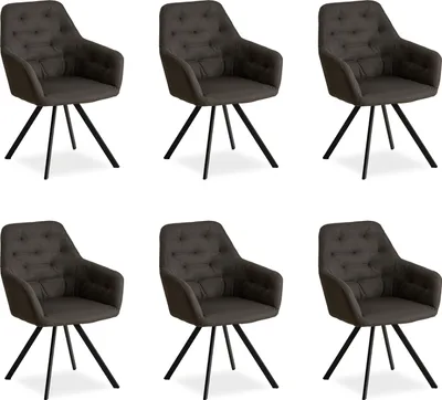 Produktbild von Homestyle4u Esszimmerstühle 6er Set Grau Anthrazit Polsterstuhl Leinen Polstersessel Armlehnenstühle Metall Küche