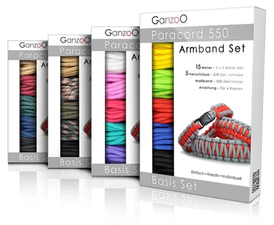 Paracord 550 Armband-Set, 5x3 m, 4 mm, mit Klickverschlüssen und Anleitung