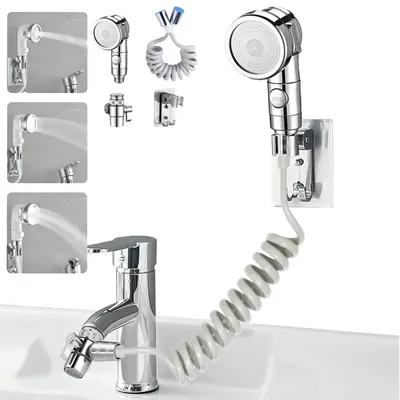 Image de STOAT® Ensemble de douche pour lavabo, kit de douchette avec tuyau, support de pomme de douche et distributeur pour robinet, douchette pour lavabo, douchette de lavabo, douche de lavabo, rallonge pour robinet