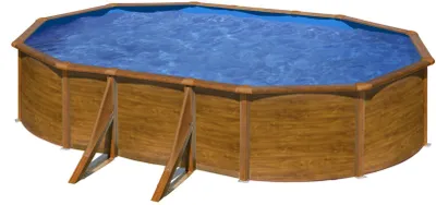 Produktbild von GRE Ovaler Stahlwandpool mit Holzoptik KITPROV503W – 500 x 300 x 120 cm, Komplettset