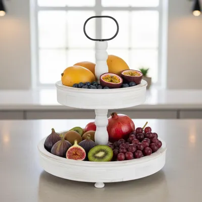 Produktbild von Etagere 2?stöckig Holz & Metall Shabby Chic Servierplatte für Kuchen & Obst