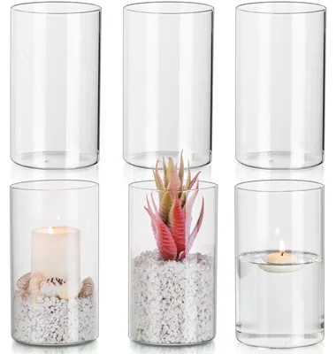 6er-Set Glaszylinder Kerzenhalter 15x8,5 cm