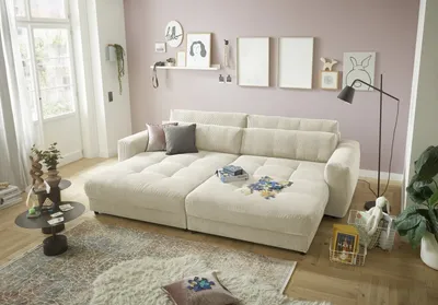 Produktbild von Big-Sofa >BARURA Loveseat< mit 4 Kissen, Bezug Cord-Optik creme / beige - 292x90x194 (BxHxT)