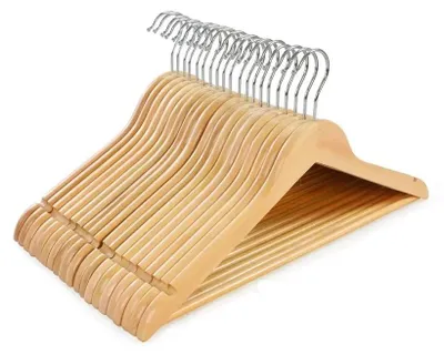 Immagine prodotto di Grucce in legno, confezione da 20 pezzi - Grucce per abiti - Grucce per pantaloni - Gancio girevole a 360° - Intagli - Legno resistente