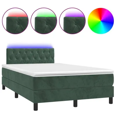 Productafbeelding van Boxspringbed met matras en LED-verlichting, donkergroen, 120x190 cm, fluweel