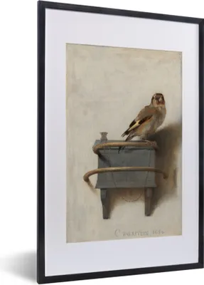 Produktbild von MuchoWow® MuchoWow® Gerahmtes Poster Der Stieglitz - Carel Fabritius 40x60 cm - Poster mit zchwarzem Bilderrahmen - Poster in Rahmen