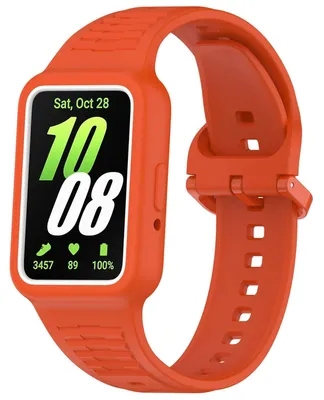 Produktbild von Für Samsung Galaxy Fit 3 Silikon Uhrenarmband mit integriertem Gehäuse Ersatz Armband Orange
