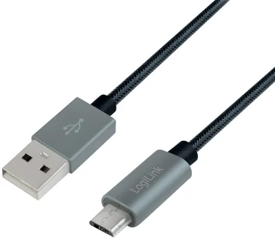 Obrázok produktu pre LogiLink CU0134, 2 m, USB A, Micro-USB B, USB 2.0, 0,48 Gbit/s, Čierna, Šedá