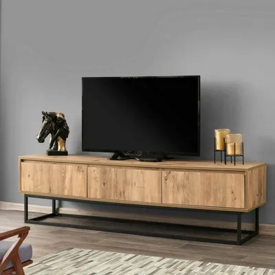 Image de Ignazia - Meuble TV, 180x40x50h cm Chêne Marron, 3 Tiroirs