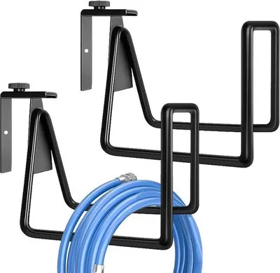 Image de Unyqoos® Lot de 2 supports de tuyau en métal, revêtus en PVC résistant aux intempéries, pour fixation murale – réglables, pour tuyaux d'arrosage jusqu'à 24,3 mètres