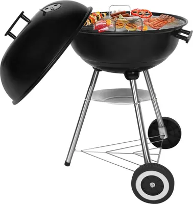 Produktbild von Sunjas Holzkohlegrill Kugelgrill Rundgrill CA-20 Deckel Grill Rädern und Griff Schwarzer emaillierter Standgrill für BBQ Camping Garten Balkon