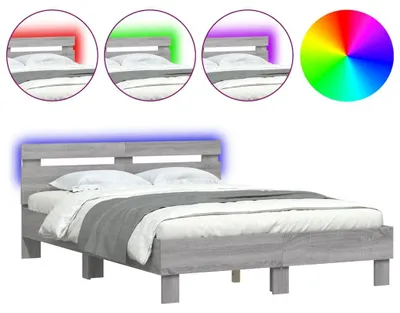 Imagen del producto de Estructura de cama con cabecero y iluminación LED, color gris Sonoma, 135x190 cm