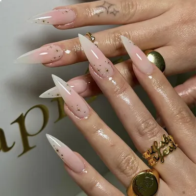 Zdjęcie produktu dla zestaw 24 długich sztucznych paznokci Stiletto Pink Ombre Glitter Star Stickers