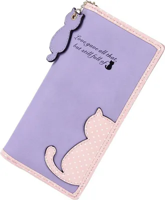 Immagine prodotto di Portafoglio da donna Portamonete lungo Portamonete con cerniera e bottone a pressione Elegante borsetta Portamonete Gatto Portamonete grande per donne e ragazze (viola)