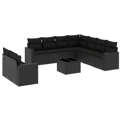 Image de vidaXL Ensemble de 10 canapés de jardin avec coussins noir poly rotin