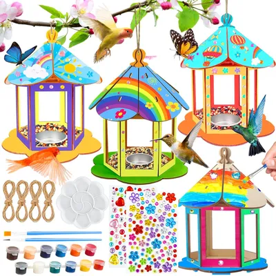 Imagen del producto de Kit para construir casas para pájaros para niños: 4 casitas de madera para pájaros para pintar