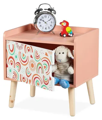Produktbild von TRANKIELO® - Nachttisch für das Kinderzimmer mit Tür – 41x40x30 cm – Aufbewahrungsmöbel für Kinder – Rosa mit Holzfüßen