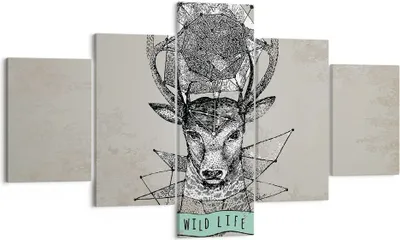 Produktbild von Bild auf Leinwand - Leinwandbild - Hirsch Geweih Wald - 125x70cm - Wand Bild - Wanddeko - Leinwanddruck - Bilder - Kunstdruck - Wanddekoration - Leinwand bilder - Wandkunst - EA125x70-3072