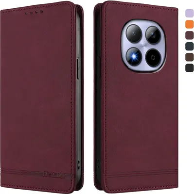 Produktbild von Hülle für Xiaomi Redmi Note 15 Pro 5G, Retro Kunstleder Ständer Klapphülle mit Kartenfächer und Magnetische Rot