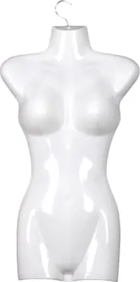 Produktbild von 1 x Torso Weiblich - 72 cm Damentorso aus Kunststoff - Oberkörper Halbplastik in Farbe weiß - Mannequin Büste - Halbplastischer Damenbody - Puppe Figur - Schaufensterpuppe mit Haken