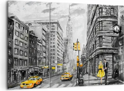 Produktbild von Bild auf Leinwand - Leinwandbild - Stadt Taxi Wolkenkratzer Illustration - 105x70cm - Wand Bild - Wanddeko - Leinwanddruck - Bilder - Kunstdruck - Leinwand bilder - Wandkunst - CE105x70-3148