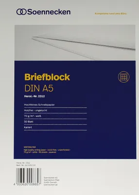 Produktbild von Soennecken Briefblock 2312 DIN A5 70g kariert 50Blatt weiß