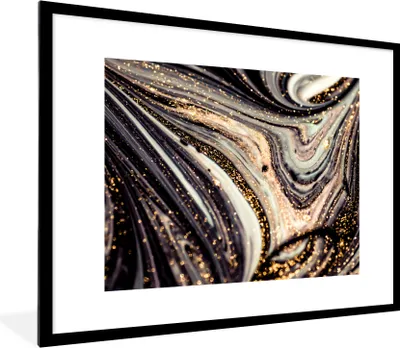 Produktbild von MuchoWow® Gerahmtes Poster Marmoroptik - Schwarz - Gold - Weiß - Glitter - Marmor 80x60 cm - Poster mit Schwarzem Bilderrahmen Wandposter Rahmen Foto Bilder - Schlafzimmer-Dekorationen - Fotoposter