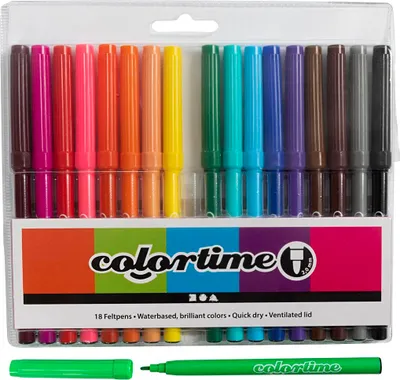 Productafbeelding van Colortime-markeerstiften, lijndikte 2 mm, diverse kleuren, 18 stuks, 1 doos