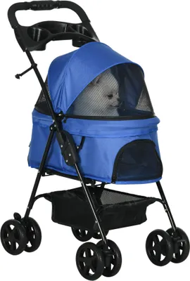 Produktbild von PawHut Hundewagen Hundebuggy mit Klappfunktion Pet Stroller für kleine Hunde und Katzen Haustierwagen Katzenbuggy Oxford Blau 67 x 45 x 96 cm
