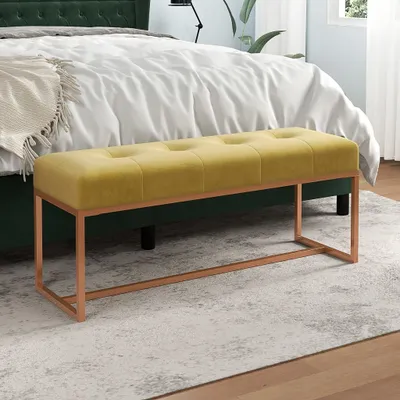 Obrázek produktu pro vidaXL Lavice hořčicově žlutá 110x36x45 cm sametová - Lavice - Lavice - Lavice do chodby
