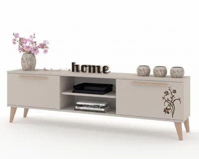 Produktbild von TV-Lowboard Fernsehschrank KING STEHEND MIT GRIFFEN Cashmere/Cashmere 140cm, KI-generiertes Bild
