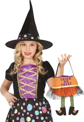 Produktbild von Halloween Süßigkeiten Beutel Trick Or Treat Hexe Kürbis Tasche Gruselig Kostüm Accessoire Erwachsene, Farbe: Orange