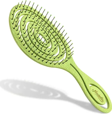 Produktbild von Ninabella Bio Haarbürste ohne Ziepen für Damen, Herren & Kinder - Entwirrbürste auch für Locken & Lange Haare - Einzigartige Profi Detangler-Bürste mit Spiralfeder Limetten Grün