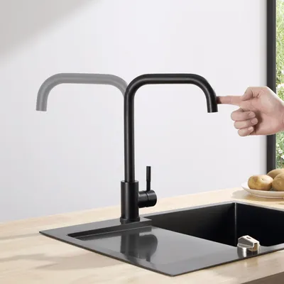 Produktbild von Cecipa Küchenarmatur Schwarz 7-Form, Wasserhahn Küche 360° Drehbar, Spültischarmatur Edelstahl 304, Einhandmischer, Hoher Auslauf, Modernes Design