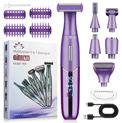 Produktbild von Rasierer Damen 6-in-1 Intimrasierer für Frauen Damenrasierer Elektrisch Bikini Trimmer IPX5 Wasserdicht Nass Trocken Elektrischer Rasierer für Frauen Beine